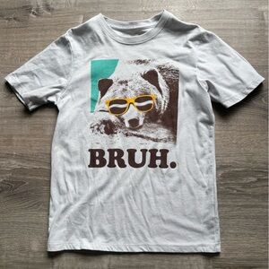 wonder nation BRUH. Light Gray Tee with Brown Bear Kids M (9/10)